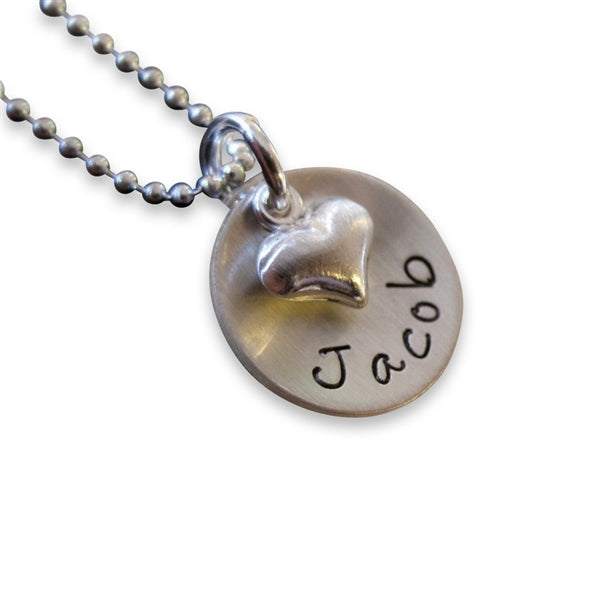 Lucky One Personalized Sterling Silver Domed Necklace with Heart Charm Necklace