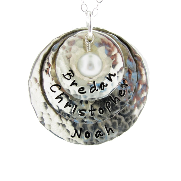 Tripio Personalized Sterling Silver Hammered and Domed Necklace