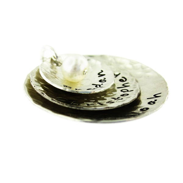 Tripio Personalized Sterling Silver Hammered and Domed Necklace