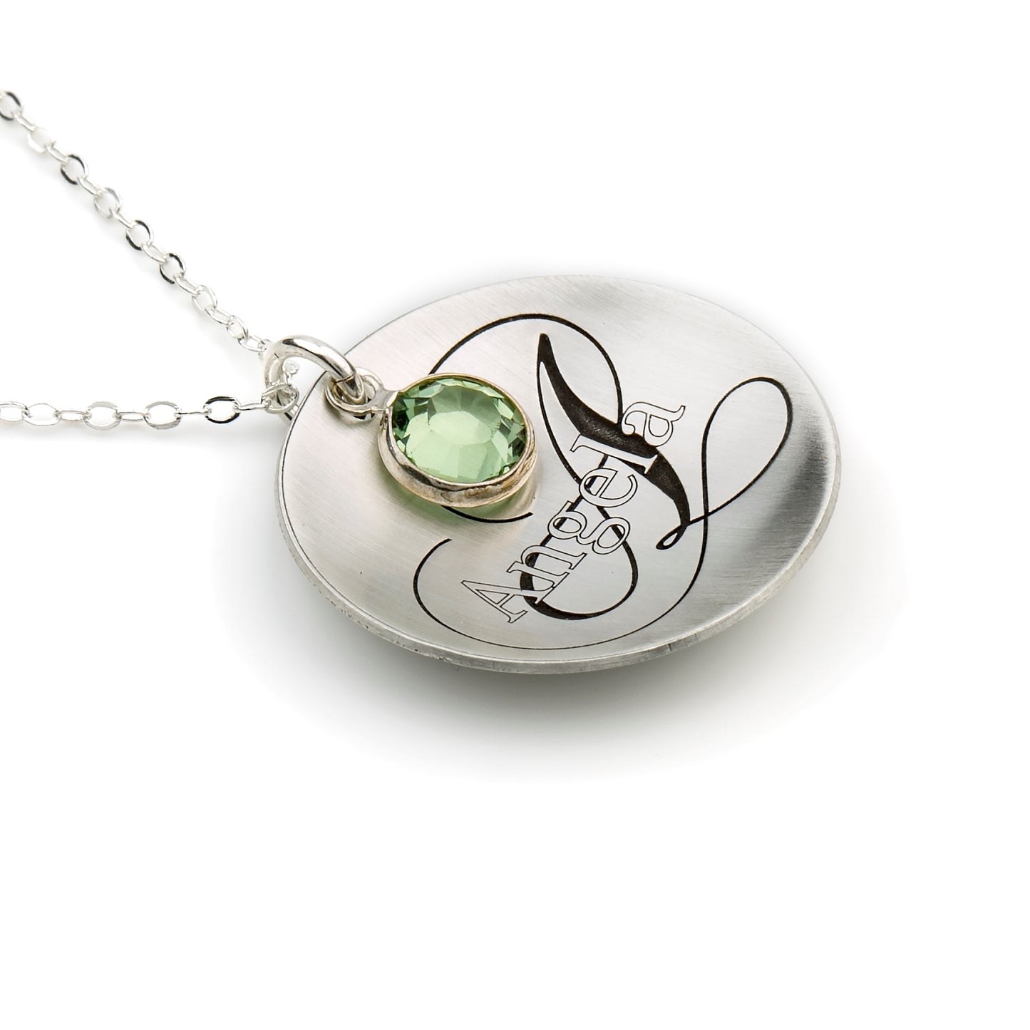 Domed Name Like No Other Personalized Sterling Silver with Swarovski Birthstone Necklace