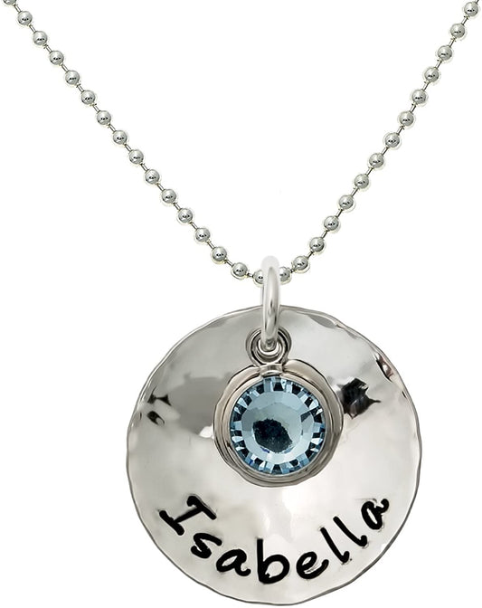 Domy Personalized Sterling Silver Domed and Hammered Charm Necklace