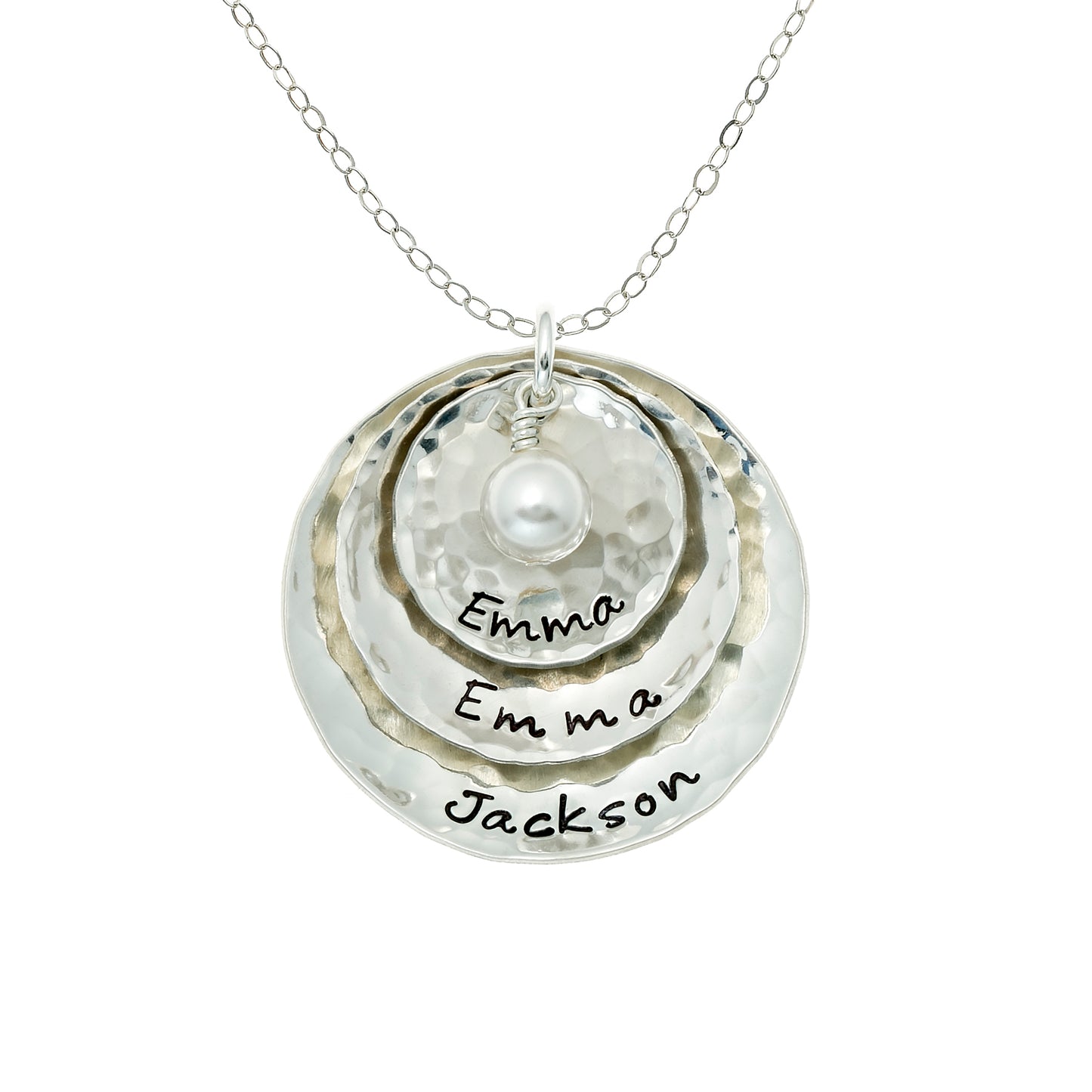 Tripio Personalized Sterling Silver Hammered and Domed Necklace