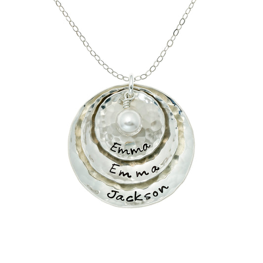 Tripio Personalized Sterling Silver Hammered and Domed Necklace