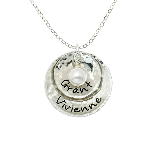 Dopio Personalized Sterling Silver Hammered and Domed Necklace