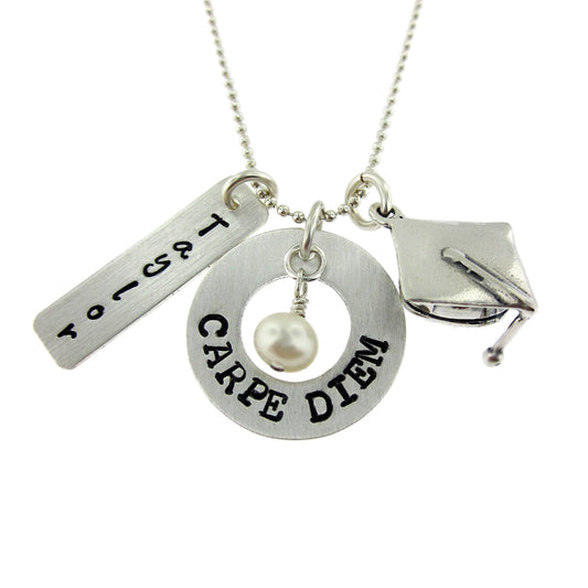 Carpe Diem Personalized Sterling Silver Graduation Necklace