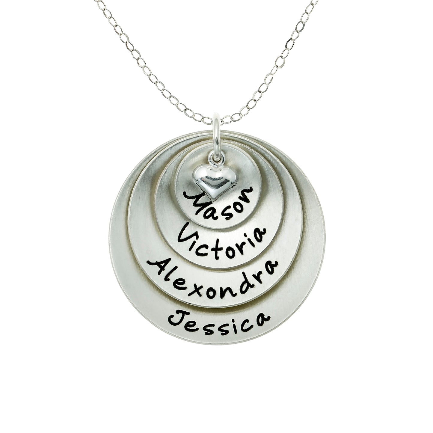Lucky Four Personalized Sterling Silver Domed Necklace with Heart Charm Necklace