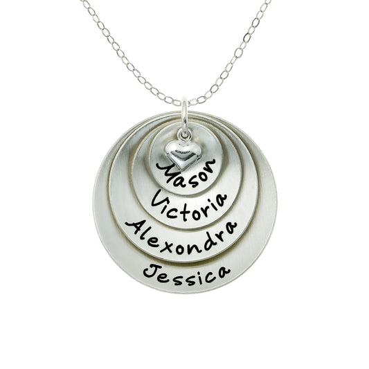 Lucky Four Personalized Sterling Silver Domed Necklace with Heart Charm Necklace
