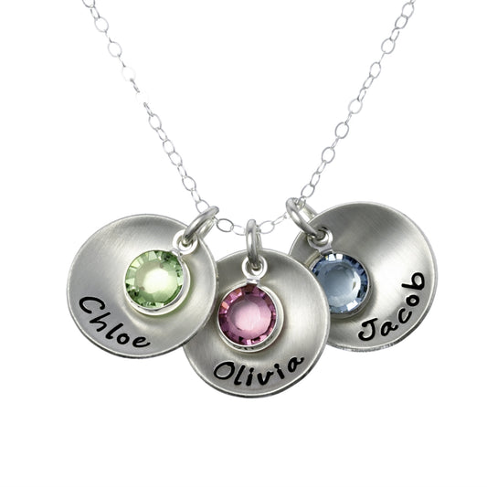 Take Three Personalized Sterling Silver Domed Round Charm Necklace
