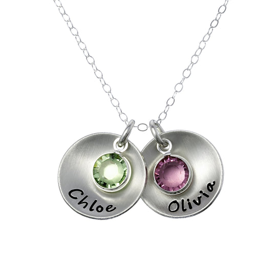 Take Two Personalized Sterling Silver Domed Round Charm Necklace