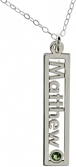 Open Single with Birthstone Setting Personalized Sterling Silver Name Necklace