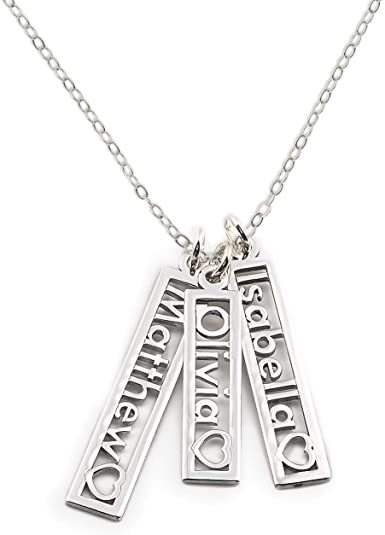 Open Triple with Heart Cut Out Personalized Sterling Silver Name Necklace
