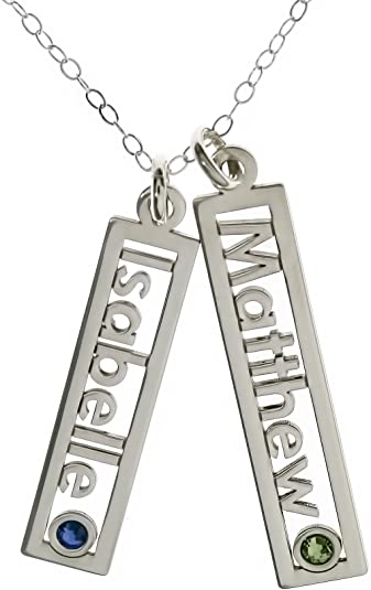 Open Double with Birthstone Setting Personalized Sterling Silver Name Necklace