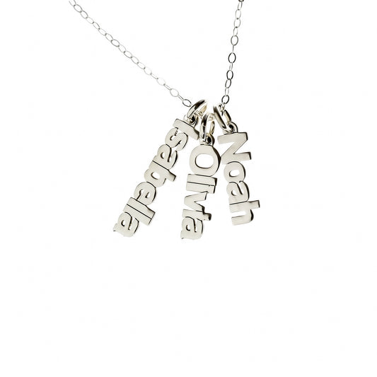 Mini Sterling Silver Hanging Triple Name Plate Necklace