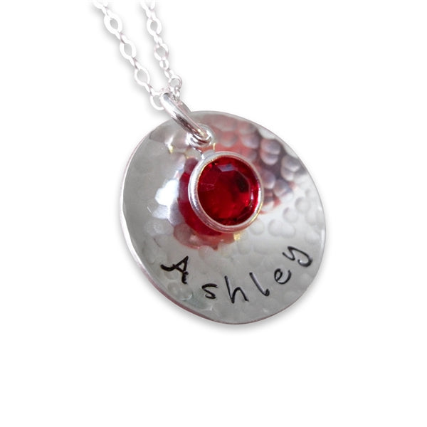 Domy Personalized Sterling Silver Domed and Hammered Charm Necklace