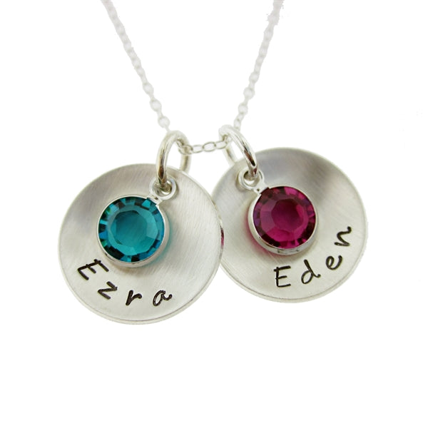 Take Two Personalized  Sterling Silver Domed Round Charm Necklace