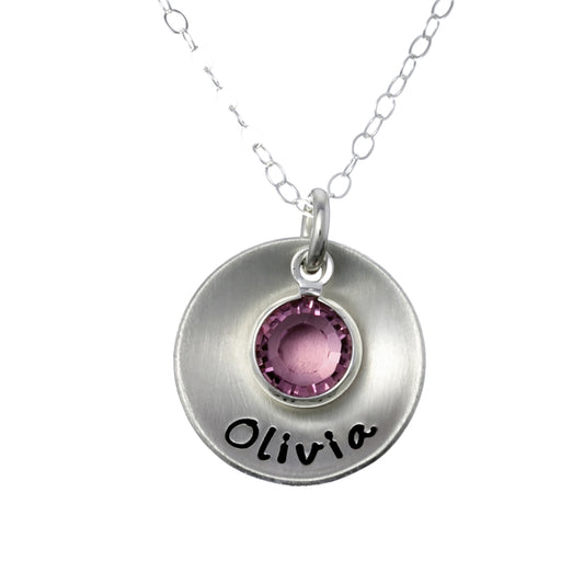 Take One Personalized  Sterling Silver Domed Round Charm Necklace