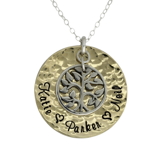 My Pride and Joy Personalized Gold Plated and Sterling Silver Tree of Life Charm Necklace