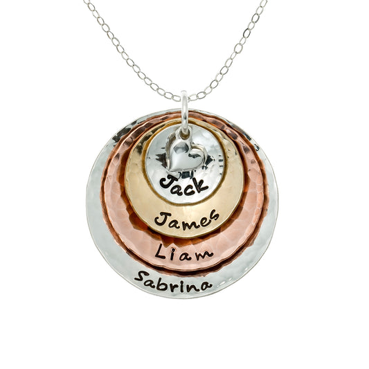 My Four Treasures Personalized Sterling Silver, Rose Gold and Gold Plated Multitone Layered Necklace