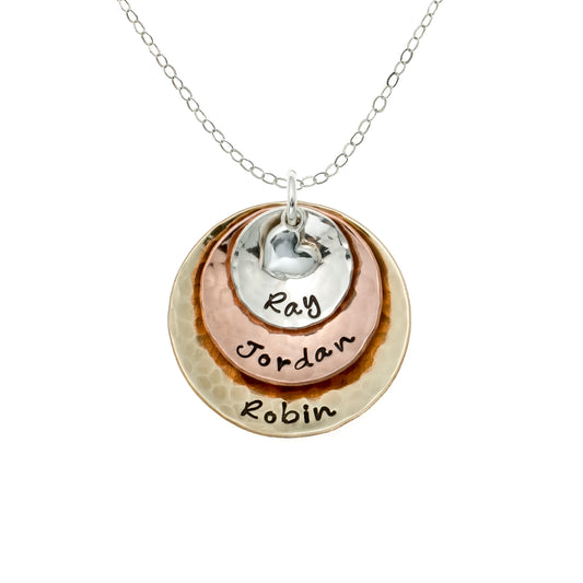 My Three Treasures Personalized Sterling Silver, Rose Gold and Gold Plated Multitone Layered Necklace