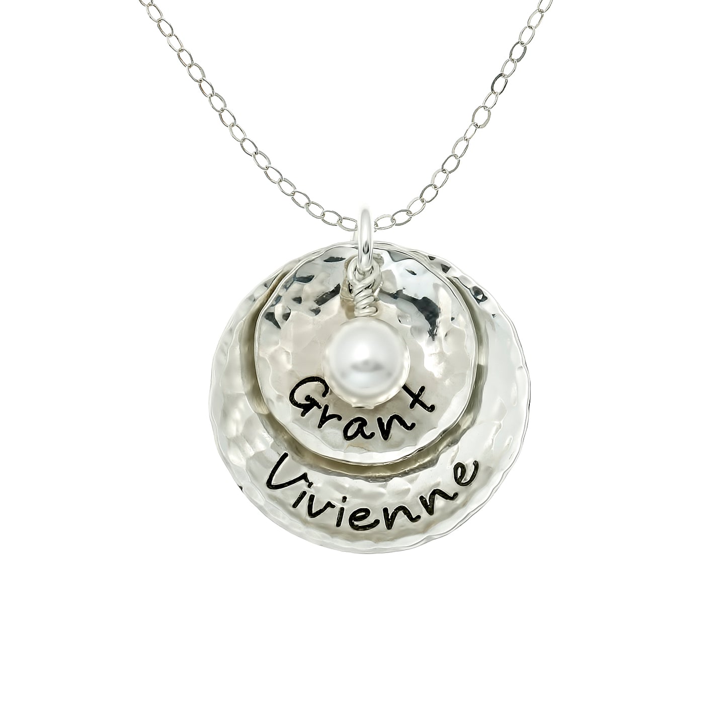 Dopio Personalized Sterling Silver Hammered and Domed Necklace