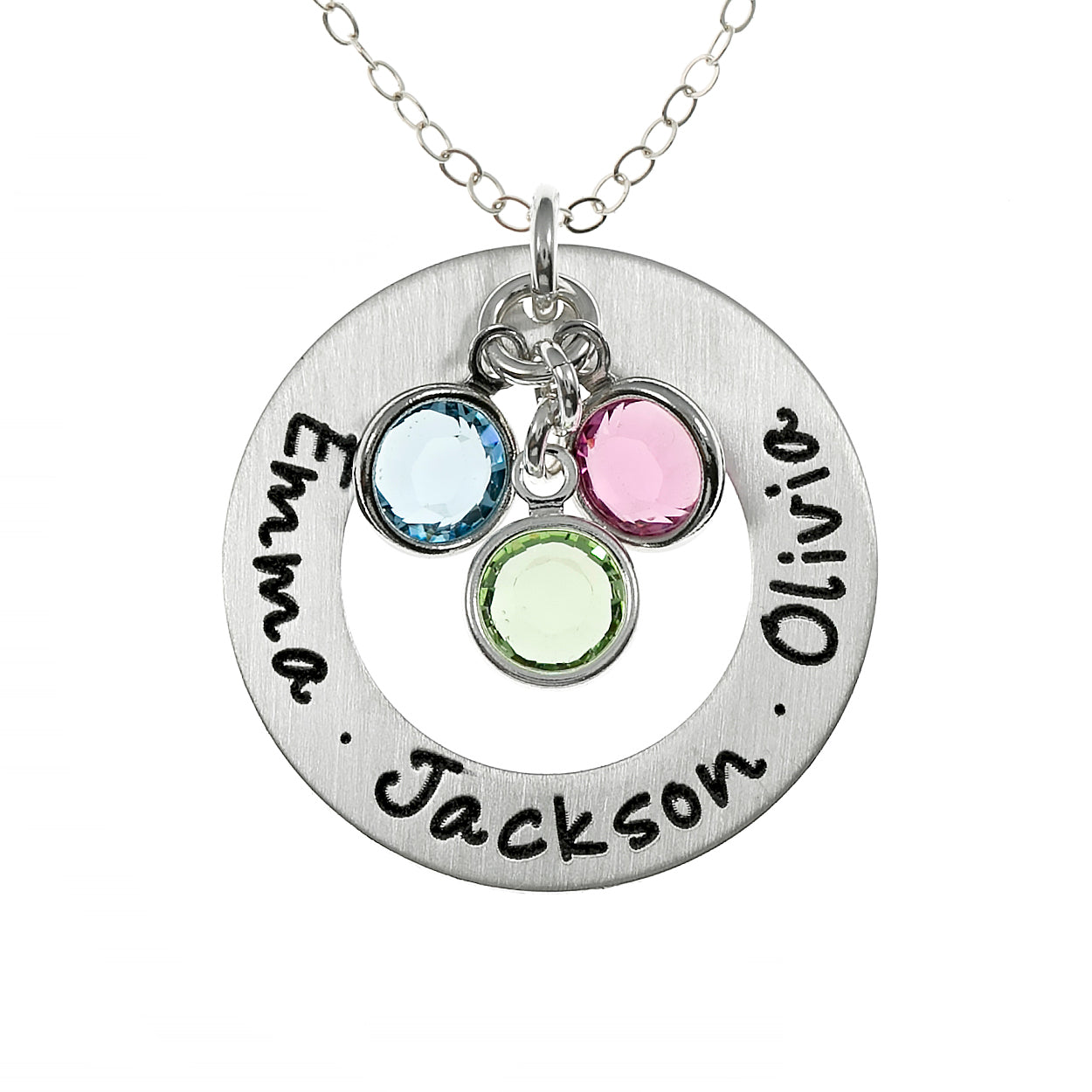 Cirque of Love Personalized Sterling Silver Washer with Multiple Birthstones