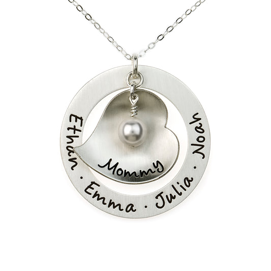 Big Hearted Personalized Sterling Silver Washer with Domed Heart Pendant Necklace