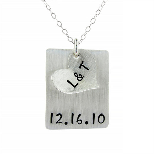 Forever since...Personalized Sterling Silver Initials and Date Charm Necklace