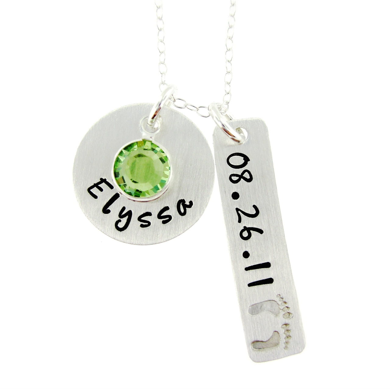 Let's Celebrate! Personalized Sterling Silver Baby Feet Necklace with Birthstone