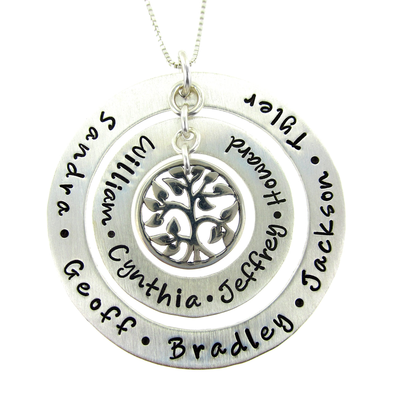 My Family Tree Personalized Sterling Silver Washer with Tree Charm Necklace