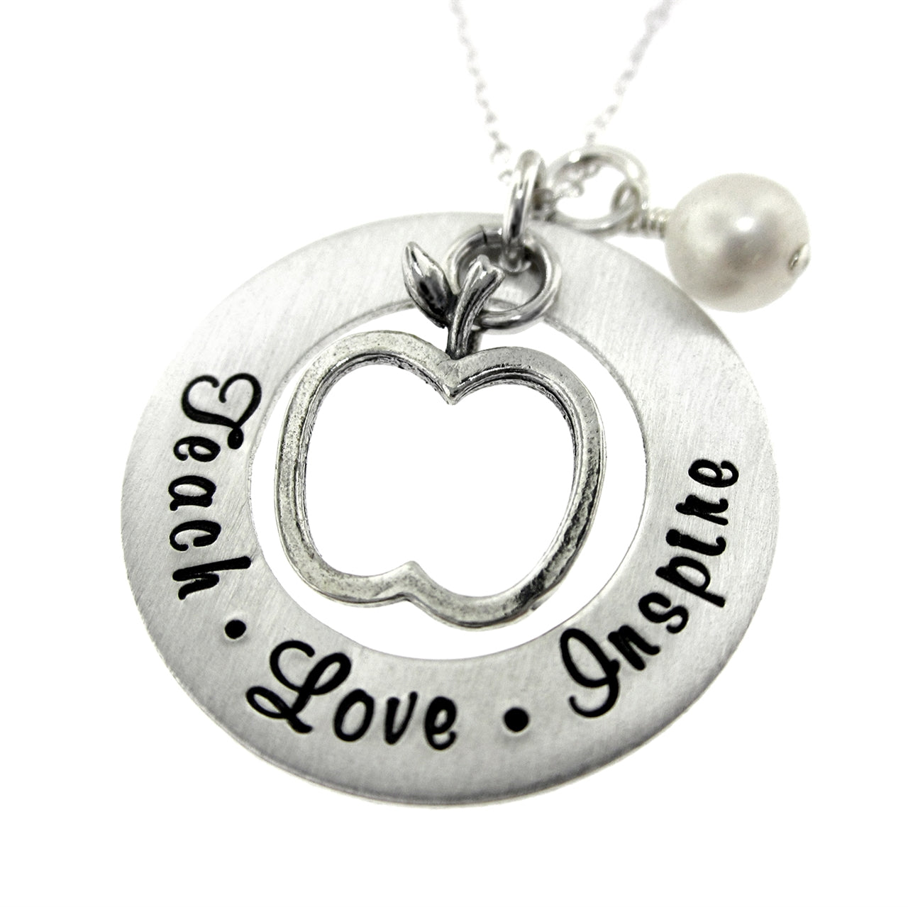 Make a difference Personalized Sterling Silver Washer with Apple Charm Necklace