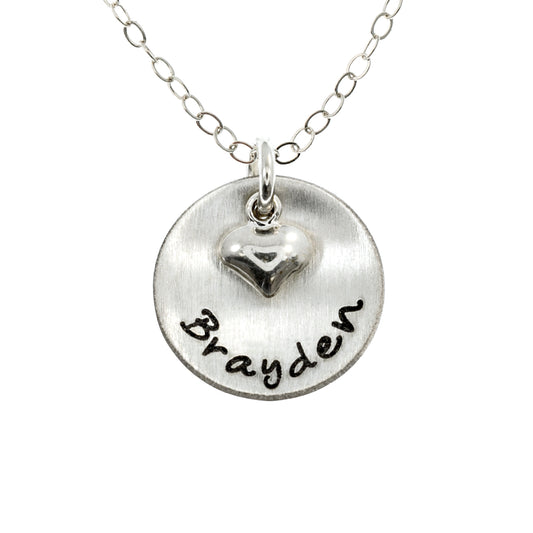 Lucky One Personalized Sterling Silver Domed Necklace with Heart Charm Necklace