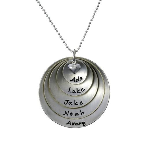 Lucky Five Personalized Sterling Silver Domed Necklace with Heart Charm Necklace