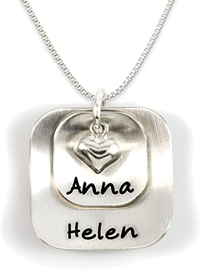 Square Lucky Two Sterling Silver Personalized Necklace