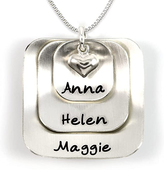 Square Lucky Three Sterling Silver Personalized Necklace