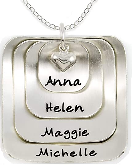 Square Lucky Four Sterling Silver Personalized Necklace