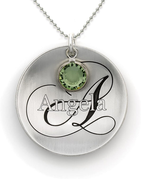 Domed Name Like No Other Personalized Sterling Silver with Swarovski Birthstone Necklace