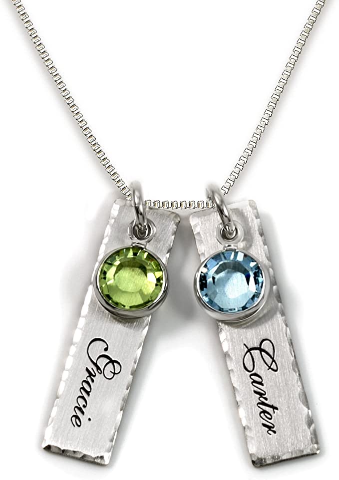 Unity in Two: Personalized Dual Charm Name Necklace with Birthstones for Women, Moms, and Teens