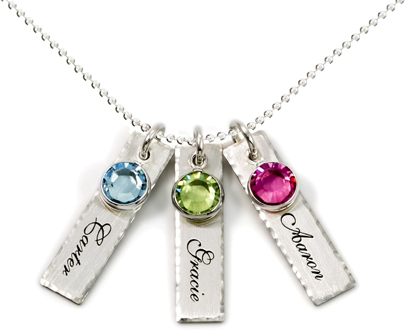 Unity in Three: Personalized Triple Charm Name Necklace with Birthston ...