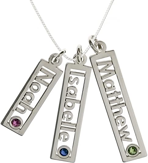 Open Triple with Birthstone Setting Personalized Sterling Silver Name Necklace