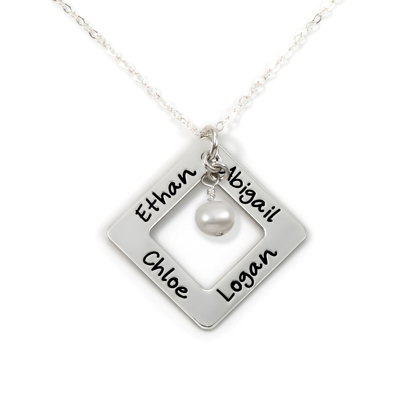 Be Square Sterling Silver Personalized Washer Necklace