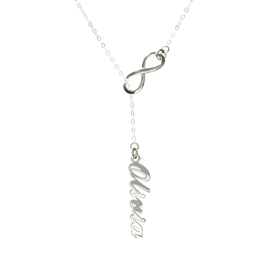 Infinity Name Plate Personalized Sterling Silver Lariat Style Necklace