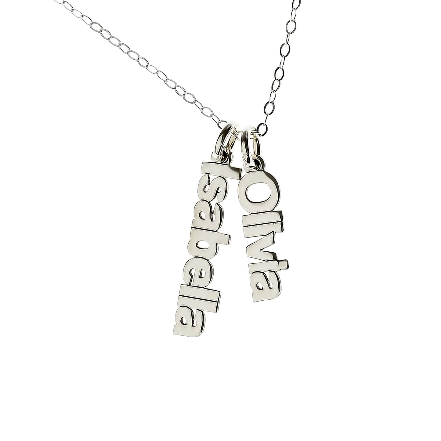 Mini Sterling Silver Hanging Double Name Plate Necklace