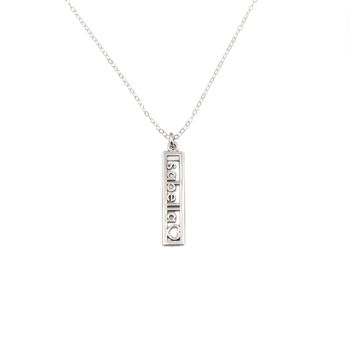 Open Single with Heart Cut Out Personalized Sterling Silver Name Necklace