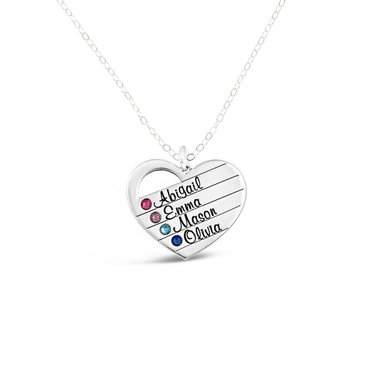 Sterling Silver Heart Name Necklace with Swarovski Birthstone