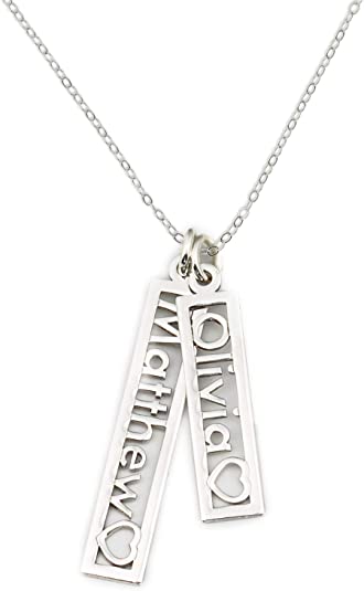 Open Double  with Heart Cut Out Personalized Sterling Silver Name Necklace